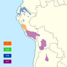 The four branches of Quechua: I (Central), II-A (North Peruvian), II-B ...