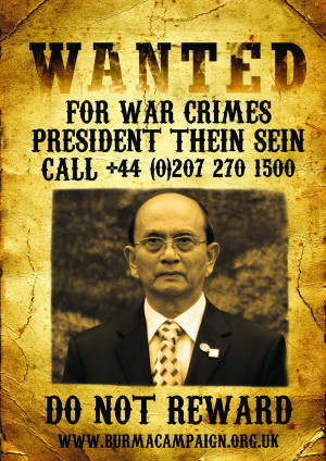 campaign poster highlights ongoing war crimes in Burma.