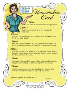 The Homemakers Creed - Free Printable! | Time-Warp Wife - Empowering ...