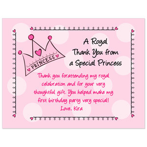 Princess Thank You Cards, Birthday Princess Thank You Cards