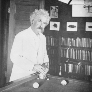 Mark Twain playing pool with his cat