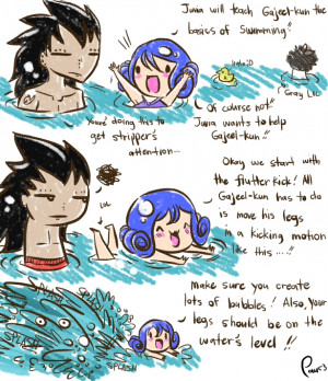 Gajeel and Juvia - Swimming lessons by Kasugaxoxo