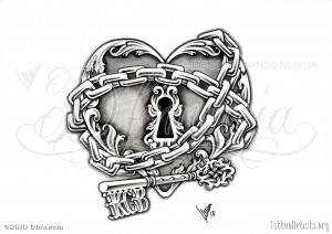 Heart Lock and KeyCommission tattoo artwork. © DFMURCIA Diego F ...