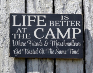 ... Camp Sign, Outdoor Wood Decor Plaque, Marshmallows Friends Get Toasted