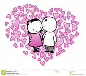 Cartoon illustration of cute couple in pink love heart, white ...