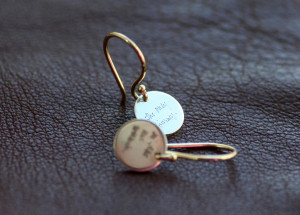 ... Silver 18k Gold Petite Earrings Hand-Engraved with Rilke Quote