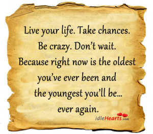 Home » Quotes » Live Your Life. Take Chances. Be Crazy. Don’t Wait ...