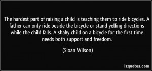 ... child on a bicycle for the first time needs both support and freedom