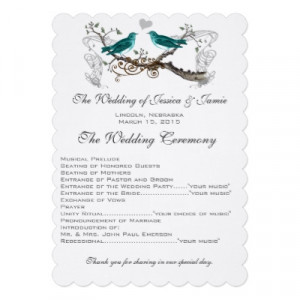 Vintage Teal Love Birds Wedding Program Custom Invites
