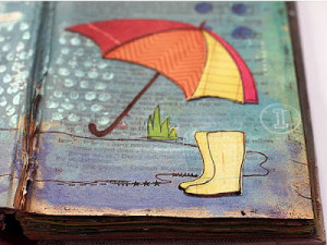 Her umbrella was filled with rain she had collected in her travels ...