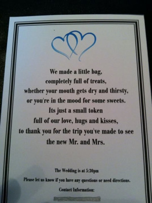 Wedding Hotel Guest Gift Bag Poem