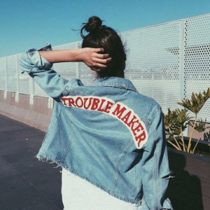 jacket denim quote on it red white shirt edit tags