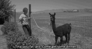 ... black and white gif movie quotes Tina fat lard napoleon dynamite gif