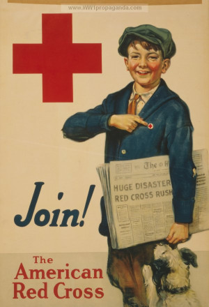 Red Cross. LOC Summary: Boy carrying newspapers and pointing to Red ...