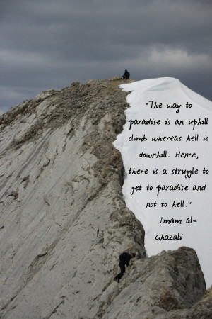 The way to paradise is an uphill climb whereas hell is downhill. Hence ...