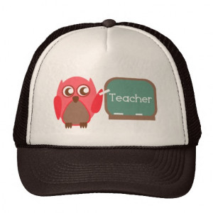 Red Owl Teacher At Chalkboard Mesh Hat