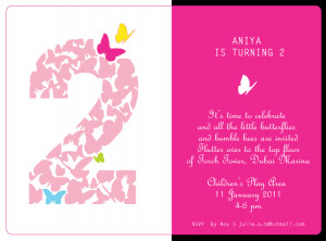Butterfly themed 2nd birthday party invitations for a girl