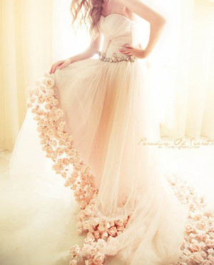 dress, flowers, pink, pretty, wedding dress