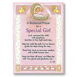 Baptism Prayer Greeting Card - Girl - Pink