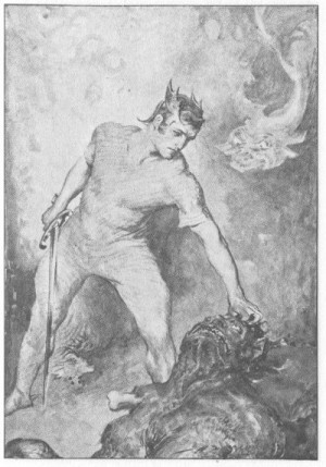 Beowulf shears off the head of Grendel