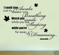 2015 Aerosmith Lyrics I Could STAY AWAKE QUOTE ART WALL STICKER Decal ...