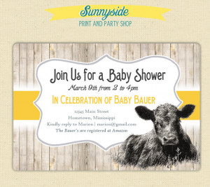 On the Farm / Cute Calf Baby Cow Invite - Baby Shower / Birthday ...