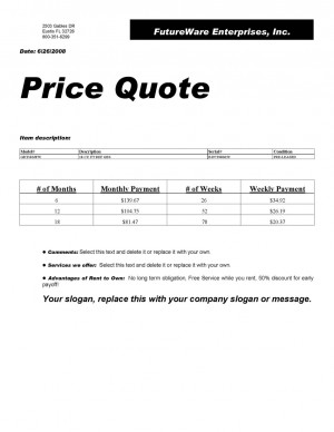 Sample Price Quote printed with RTO Pro.