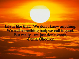 Life is like that. We don't know anything. We call something bad; we ...