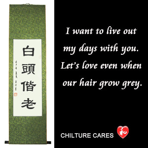 Grow Old Together Chinese Love Quotes Calligraphy Wall Scroll