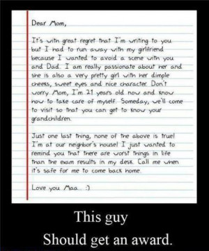 Son Writes a Note to Mom