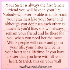 Your sister is always the first female friend you will have in your ...