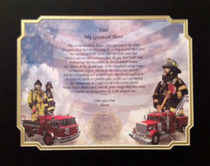 Firefighter Gift for DAD My Greatest HERO Sentimental Poem Father's ...