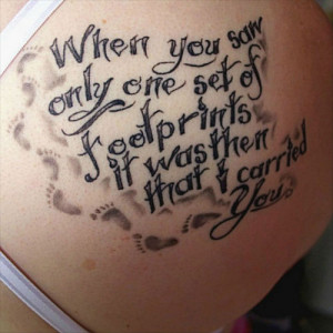 25. Lovely footprints quote tattoo for women