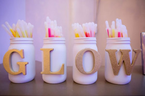 Glow sticks for wedding reception ... decorate containers with sliver ...