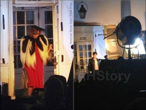 On the set of AHS Freak Show Jessica Lange as Elsa Mars and Evan