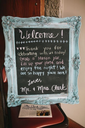 Chalkboard sign, wedding reception would have to change the wording to ...