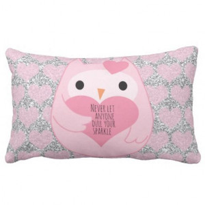 Pink Owl with Inspirational Sparkle Quote Pillows