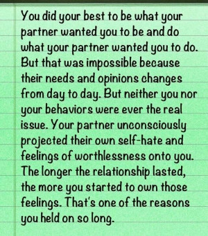 Narcissistic sociopath relationship abuse and self hate.