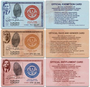 Obama Entitlement / Race / Exemption wallet cards