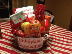 Volleyball survival kit!!! Add some snacks, Gatorade, and gift cards ...