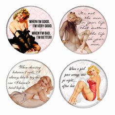 Retro Pinup Girls with Mae West Sassy Sayings 1 1/4 by ButtonDivas
