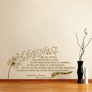 Wall-Vinyl-Decal-Quote-Nicholas-Sparks-Dandelion-Feather-Musical ...