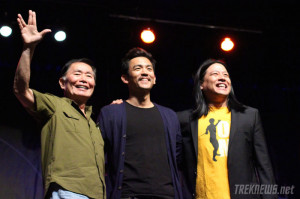 Takei on stage with John Cho and Garrett Wang at the 2011 Las Vegas ...