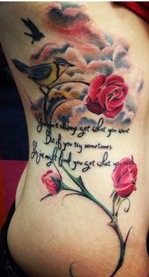 Hollywood Stars Tattoo - Roses bluejay and a quote tattoo by Erik ...