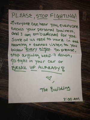 funny pissed off neighbor notes break up already