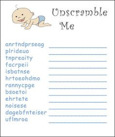 Baby Shower Games Unscramble Words Printables