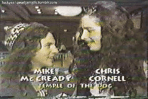Bromance! Eddie Vedder (NOT Mike McCready) kissing Chris Cornell *gif*