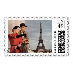 in Paris Eiffel Tower Stamps Vintage Tourists Traveling in Paris ...