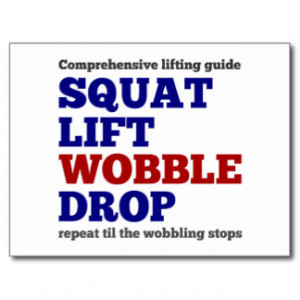 Squat lift wobble drop. Gym motivation Postcard
