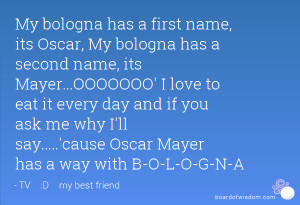My bologna has a first name, its Oscar, My bologna has a second name ...